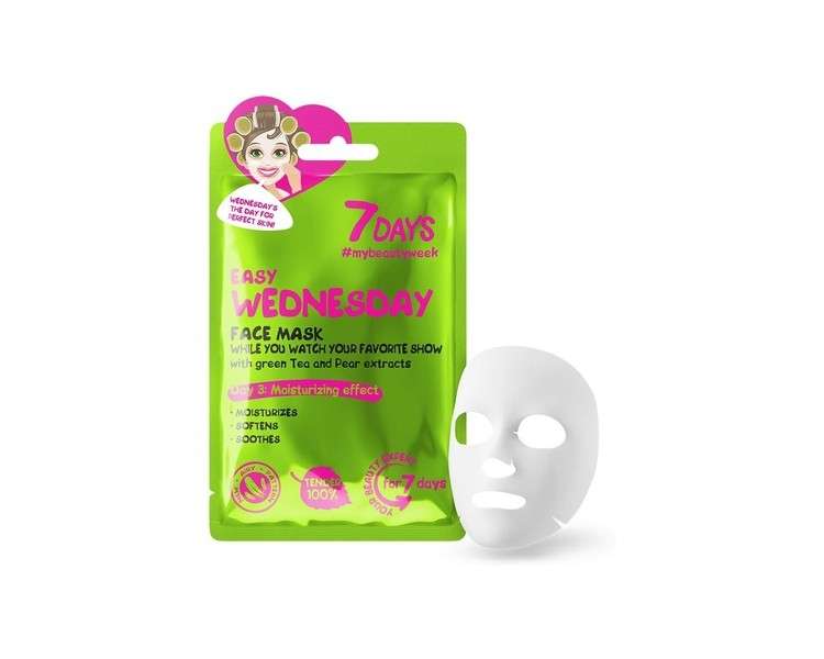 7DAYS Face Mask Beauty Firming and Hydrating Sheet Mask with Collagen Shea Butter Hyaluronic Acid and Pear Acne Treatment Brightening Anti Aging Anti Fatigue 33g - Wednesday