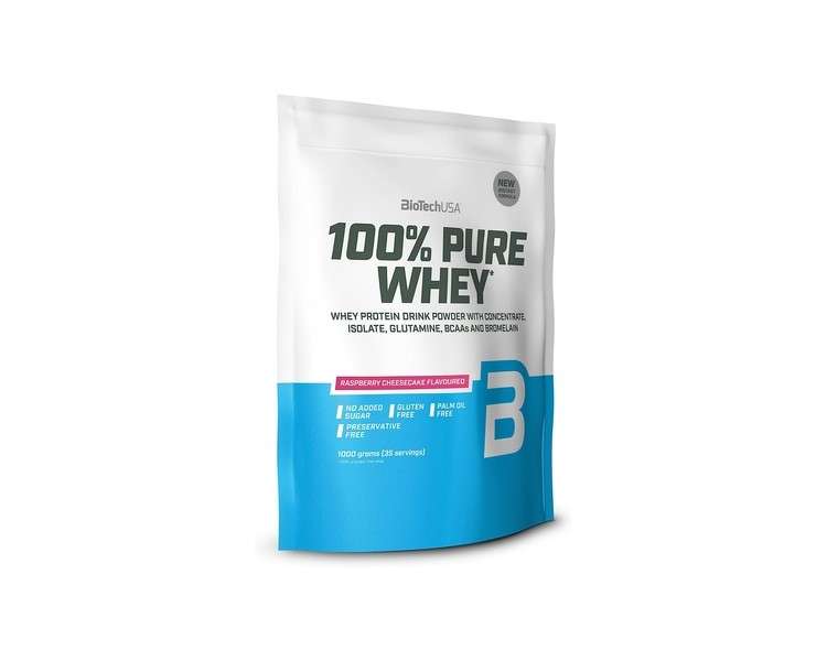 BioTechUSA 100% Pure Whey Protein Complex with Bromelain Enzyme and Amino Acids 1kg Raspberry Cheesecake