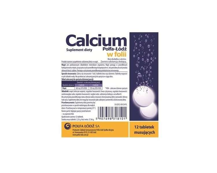 Calcium Polfa-Łódź Foil 12 Effervescent Tablets