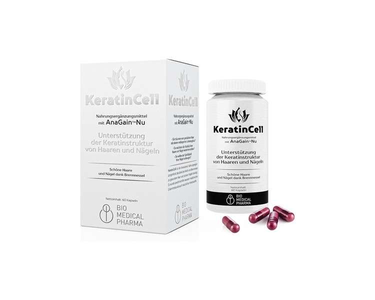 KeratinCell Hair Vitamins with Biotin, MSM, AnaGain Nu, Iron, Nettle Leaf Extract, L-Cysteine, DL-Methionine - Keeps Your Hair Healthy and Your Nails Strong - 60 Vegan Capsules