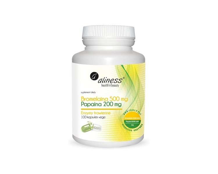 Aliness Bromelain 500mg Papain 200mg Digestive Enzymes Inflammation Vegan Vegetarian Dietary Supplement 100 Capsules