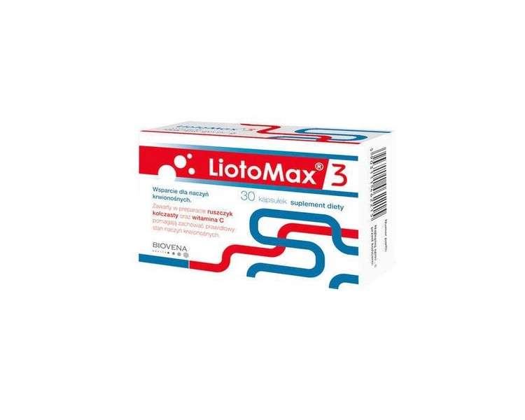 LiotoMax 3 Blood Vessel Function 30 Capsules Gorse Extract and Vitamin C, Zinc