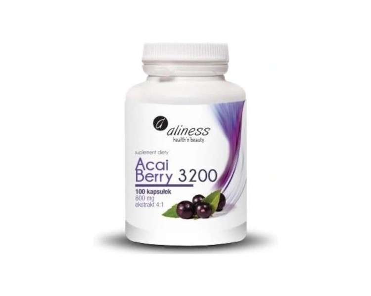 Aliness Acai Berry 3200 800mg Extract 4:1 Weight Loss Dietary Supplement with Plant Extracts 100 Capsules