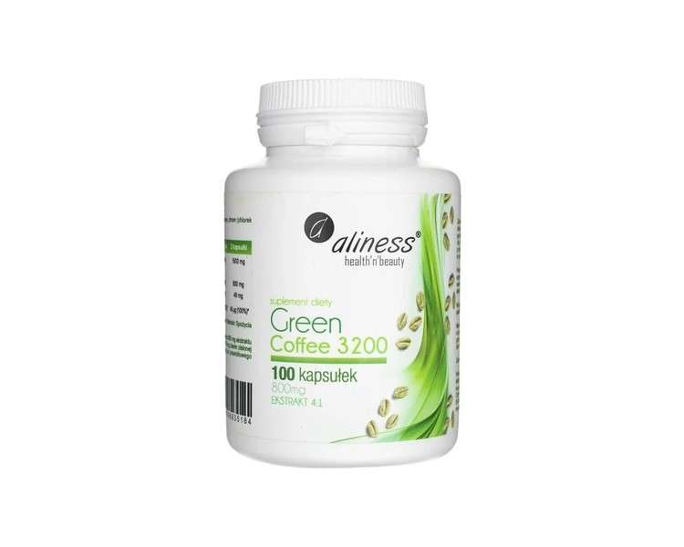 Aliness Green Coffee 3200 800mg Extract 4:1 Dietary Supplement with Plant Extracts 100 Capsules