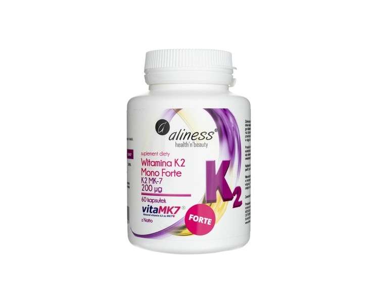 Aliness Vitamin K2 Mono FORTE MK-7 200mcg from Natto 60 Capsules