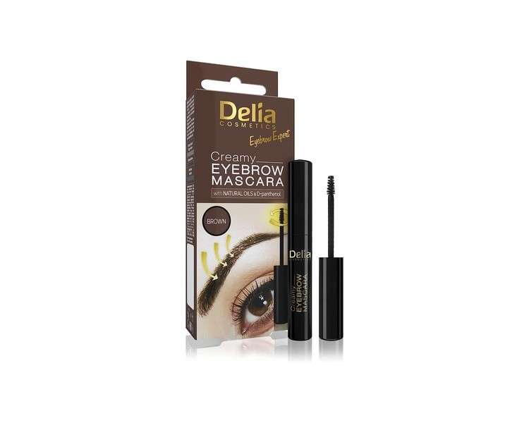 Delia Cosmetics Beige Creamy Eyebrow Mascara with Natural Oils and D-Panthenol Eyebrow Expert Long Lasting Effect Intense Color Vivid Eyebrows Brown