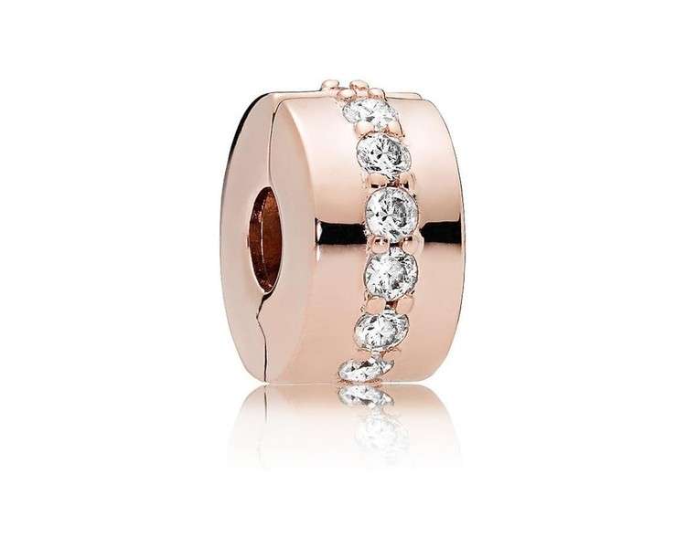 Pandora Timeless Women's 14k Rose Gold-Plated Sparkling Row Spacer Cubic Zirconia Clip Charm for Bracelet