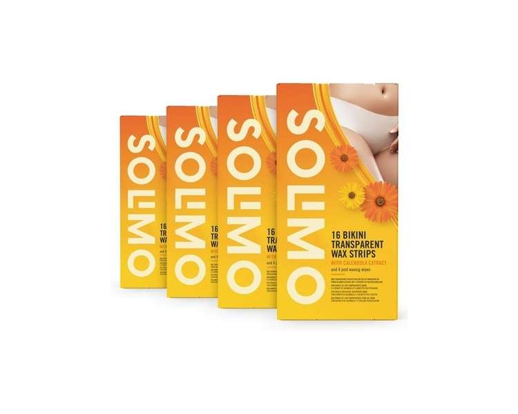 Amazon Brand Solimo Bikini Transparent Wax Strips with Calendula Extract and 4 Post Depilation Wipes 16 Wax Strips