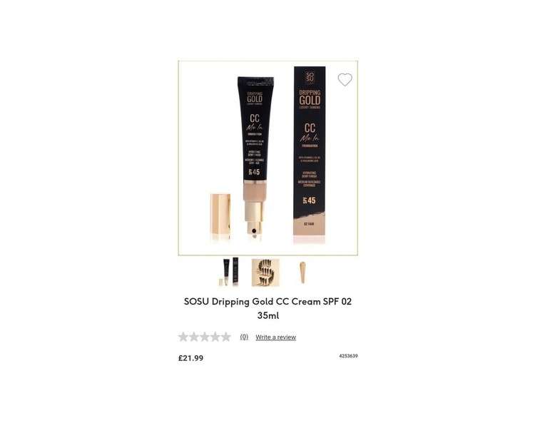 SOSU Dripping Gold Luxury Tanning CC Me In Foundation SPF 45 02 Fair