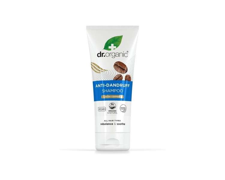 Dr Organic Coffee Anti Dandruff Shampoo Natural Vegan Cruelty Free Paraben & SLS Free Eco Friendly Recyclable Packaging 200ml