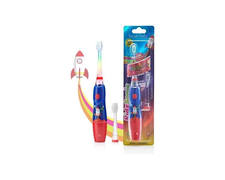 Brush Baby KidzSonic Toddler and Kids Electric Toothbrush for Ages 3+ Years - Disco Lights, Gentle Vibration, and Smart Timer Provide a Fun Brushing Experience - Rocket