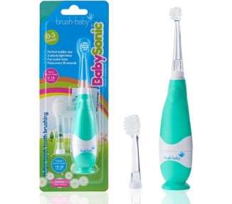 Brush-Baby BabySonic Kids Toddler Electric Toothbrush Stage 2 First Teeth LED Light Soft Vibrations 2-min Timer Sucker Base Teal 2 Brush Heads 1 AAA Battery