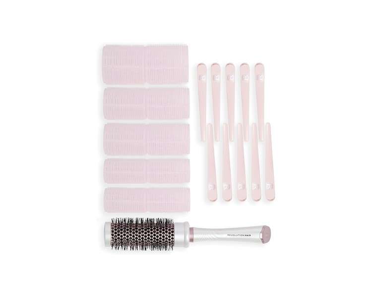 Revolution Hair Mega Hair Roller Gift Set with Velcro Heatless Rollers, Styling Brush, Hair Clips & Bag