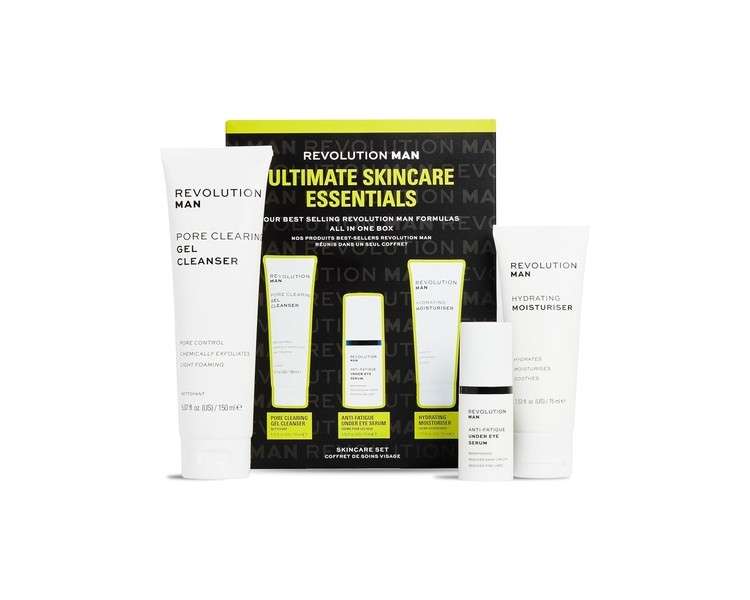 Revolution Man Bestseller Essentials Set Clearing Gel Cleanser Hydrating Moisturizer Under Eye Serum