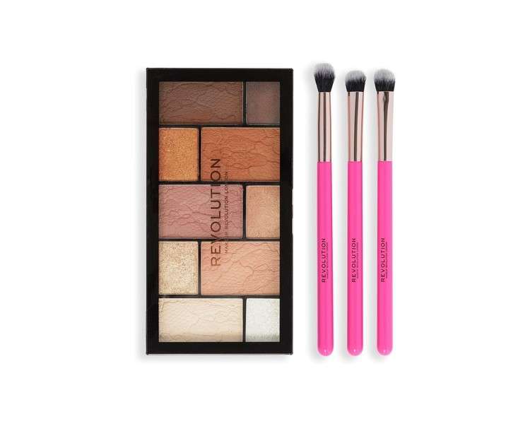 Revolution Shimmer Glam Eye Set Gift Set 3 Full Sized Makeup Brushes and Eye Palette