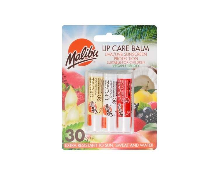 Malibu Sun SPF 30 Lip Balm Sunscreen Vanilla Tropical Strawberry 5g