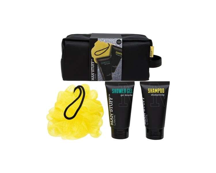 Man Stuff Wash Bag Travel Set with Shower Gel, Shampoo and Body Sponge