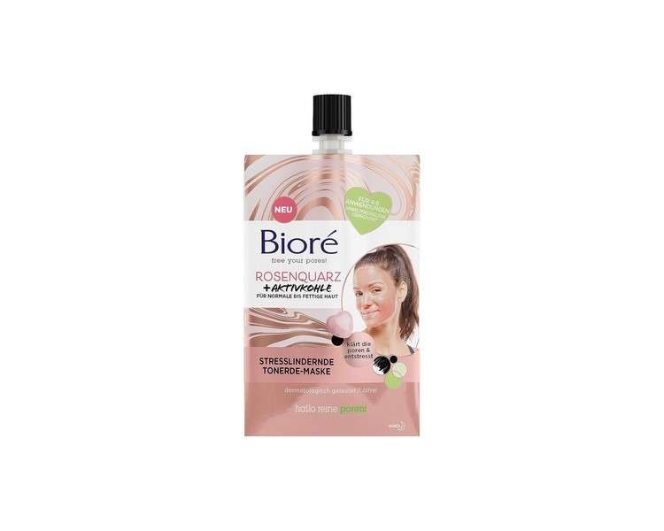 Biore 26421 Rose Quartz + Activated Charcoal Clay Face Mask - Stress Relieving - For Normal and Oily Skin - Clears Pores