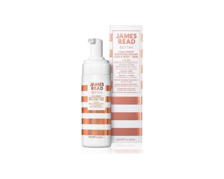 JAMES READ Fool Proof Bronzing Mousse for Face & Body Dark 100ml - Instant Self Tan Deep Bronze Tinted Fast Drying Formula