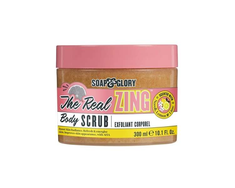 Soap & Glory The Real Zing Body Scrub Smoothing & Buffing Sugar Scrub Lemon Citrus Scented Body Polish Skin Brightening Sea Salt Scrub 300ml