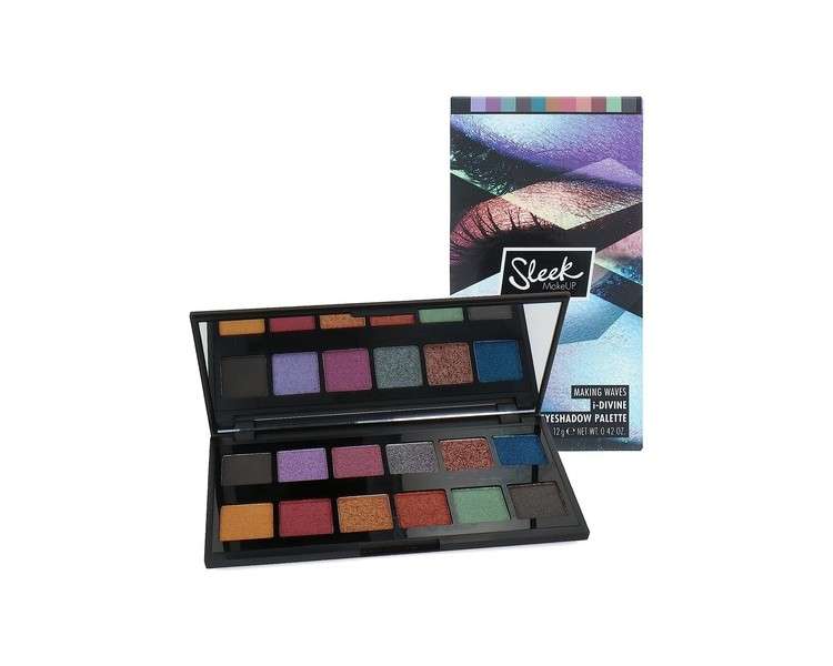 Sleek MakeUP i-Divine Eyeshadow Palette 12 Shades Matte Shimmer Foil Due-Chrome Blendable Highly Pigmented Making Waves