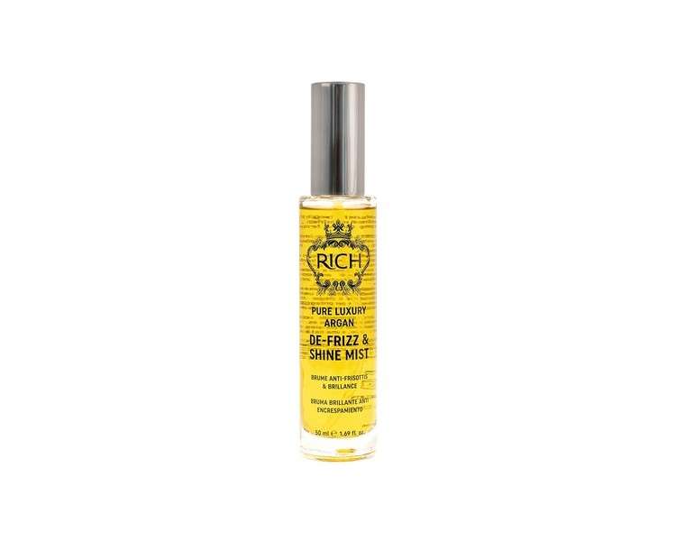 RICH De-Frizz & Shine Mist Hair Oil with Olive Oil, Flaxseed Oil, and Almond Oil for Dry and Damaged Hair 50ml