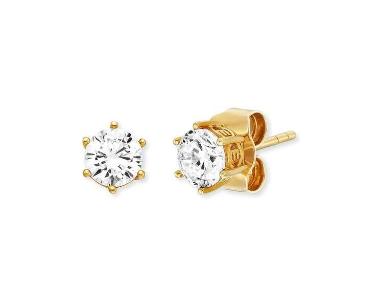 Engelsrufer Keep it Simple Women's Stud Earrings Shiny Gold-Plated Sterling Silver with Zirconia Nickel-Free Size 5mm