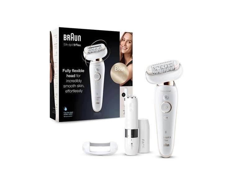 Braun Silk-épil 9 Flex 9-005 Epilator with Flexible Head for Easier Hair Removal White/Gold 9005 3D