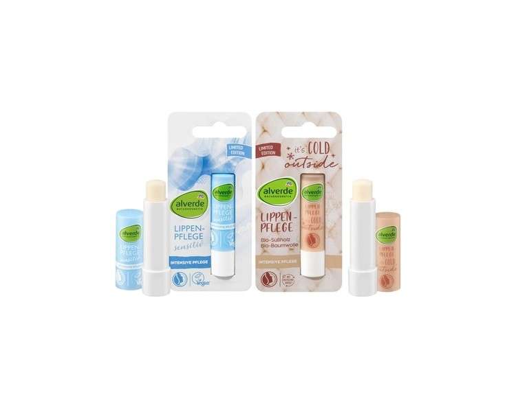 Alverde Naturkosmetik Lip Care Set: Sensitive Lip Balm for Dry and Cracked Lips 4.8g + It's Cold Outside Lip Balm for Sensitive Lips 4.8g