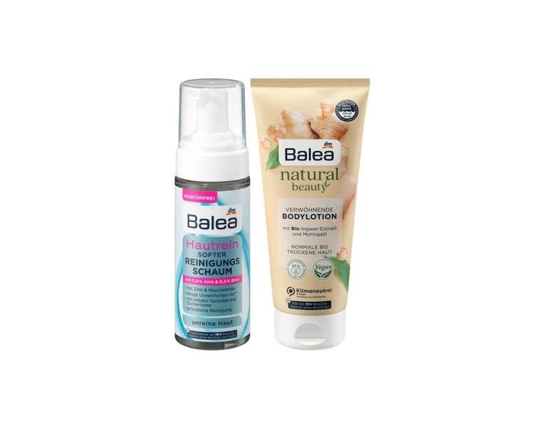 Balea Skin & Body Care Set: HAUTREIN Cleansing Foam 150ml + NATURAL BEAUTY Body Lotion with Organic Ginger Extract & Moringa Oil 200ml