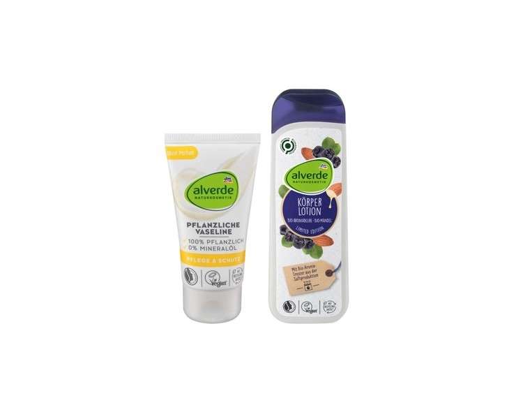 Alverde Naturkosmetik Plant-Based Vaseline Care Protection without Mineral Oil & Perfume 50ml & Body Lotion Aronia Berry Almond 250ml