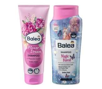 Balea Hair Care Set: FLOWER DREAM Shampoo for Healthy Shiny Hair with Provitamin B5 250ml + MAGIC FOREST Shampoo without Silicones for Smooth Hair 300ml
