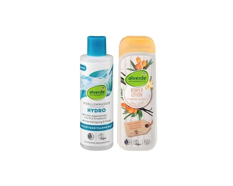 Alverde Naturkosmetik Skin Care Set: Hydro Micellar Water 200ml + Sanddorn Vanilla Body Lotion 250ml