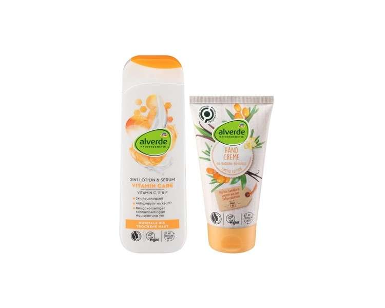 Alverde Naturkosmetik Vitamin Care Intensive Moisture Body Lotion Serum 2in1 250ml + Sanddorn Vanilla Hand Cream 75ml