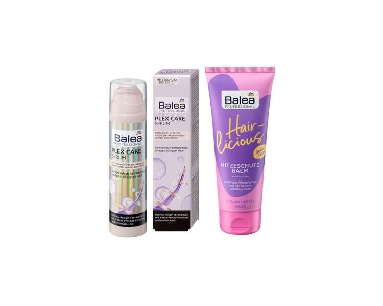 Balea Professional Hair Care Set: Leave-In Serum Plex Care for Damaged Hair 50ml + Hairlicious Heat Protection Balm for Stressed Hair 125ml