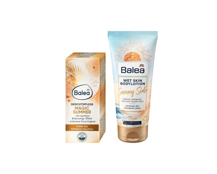 Balea Magic Summer Face Care Day Cream with Gentle Tanning Effect 50ml + Wet Skin Sunny Side Intensive Care Lotion for Wet Skin 200ml