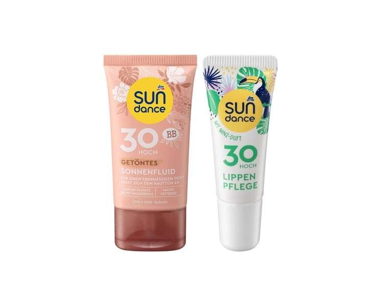 SUNDANCE Sunscreen Set: Tinted Sun Fluid SPF 30 for Even Skin Tone 50ml + Mint Lip Care SPF 30 10ml