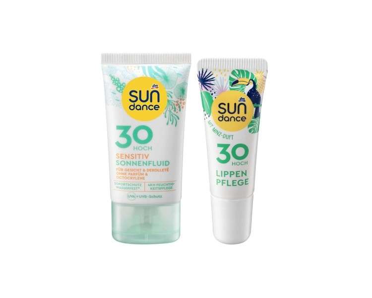 SUNDANCE Sensitive Sun Fluid Moisturizer for Sensitive Skin without Perfume & Octocrylene SPF 30 50ml + Mint Lip Care SPF 30 10ml