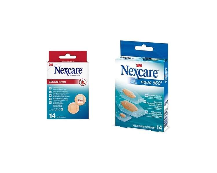 Nexcare Aqua Clear Waterproof Plasters Assorted 14 Pack & Blood-Stop Spots 22mm 14 Pack