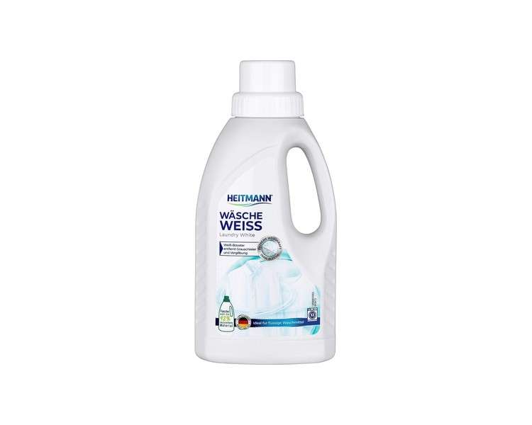 Heitmann White Laundry Liquid: Whitening Booster for Greyed Laundry, Liquid Detergent, Laundry Whitener 500ml Bottle