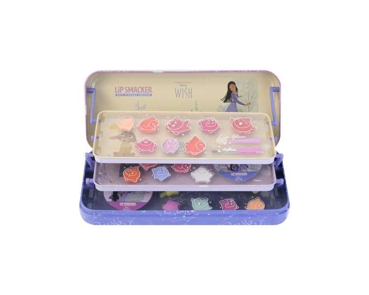 Lip Smacker Wish Triple-Tier Beauty Tin Disney Inspired Makeup Set with Lip Glosses Shimmer Creams Beauty Accessories and Stickers Kids Princess Gifts