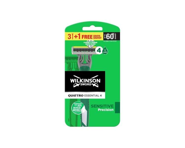 Wilkinson Sword Quattro Essential 4 Sensitive Disposable Razor for Men - Pack of 4