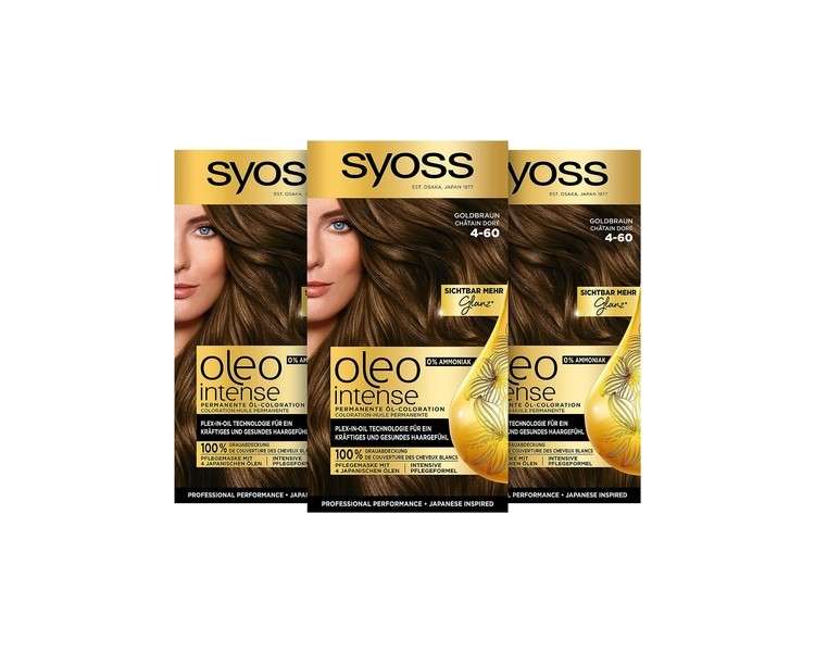 SYOSS Oleo Intense Permanent Oil Coloration 4-60 Golden Brown with Nourishing Oil and No Ammonia 115ml