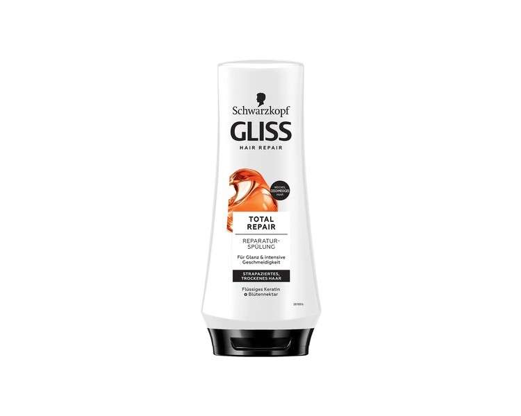 Gliss Total Repair Conditioner 200ml - Keratin Conditioner Repairs Dry Damaged Hair for Up to 90% Less Hair Breakage