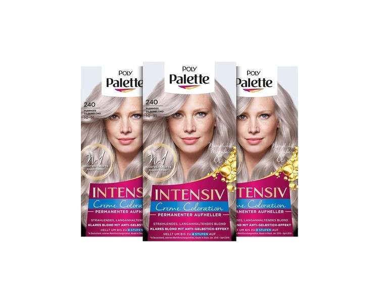 Poly Palette Intensive Cream Colouration 10-91/240 Powder Silver Blonde Level 3 Permanent Brightener for Radiant Long-Lasting Blonde Anti-Yellowing Effect 115ml