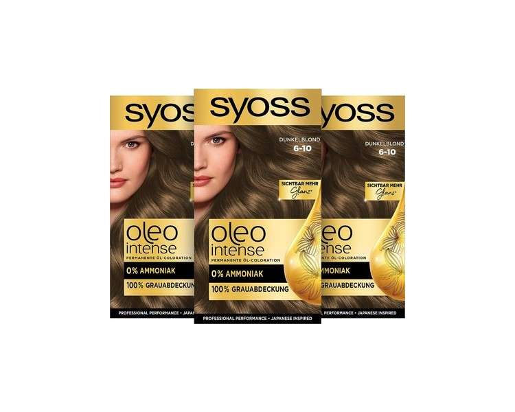 SYOSS Oleo Intense Permanent Oil Colouration 6-10 Dark Blonde with Nourishing Oil and Ammonia 115ml
