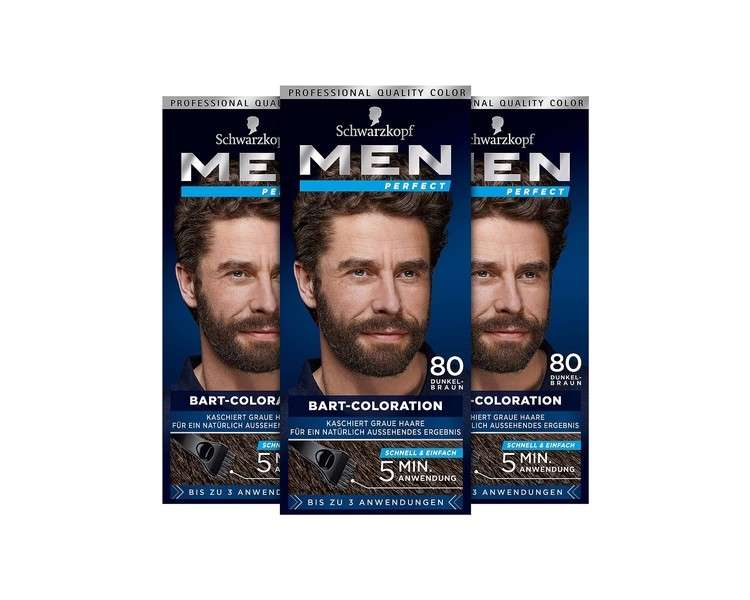 Men Perfect Schwarzkopf Beard Coloration 80 Dark Brown 3 x 30ml