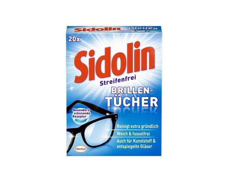 Sidolin Moist Cleaning Wipes for Glasses, Displays, and Screens 20 Pieces