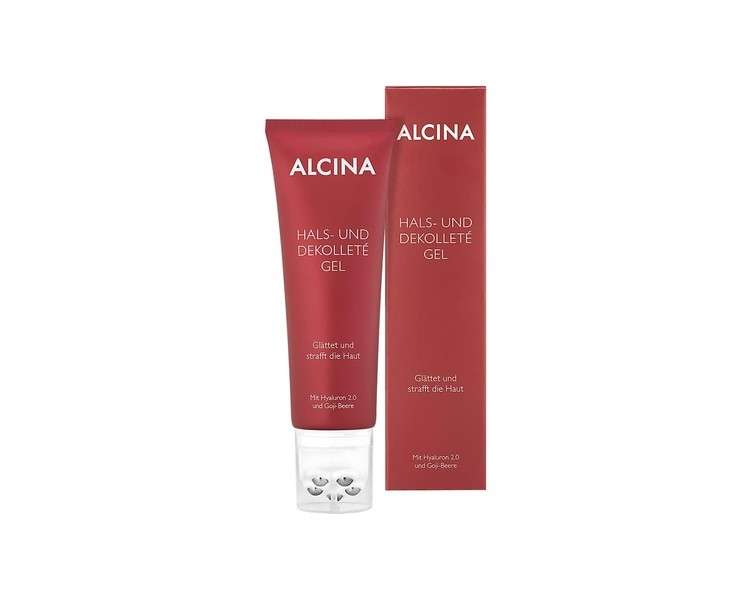 ALCINA Neck and Décolleté Gel Smooths Wrinkles and Tightens Skin 100ml with Hyaluronic 2.0 and Goji Berry - Includes Massage Applicator