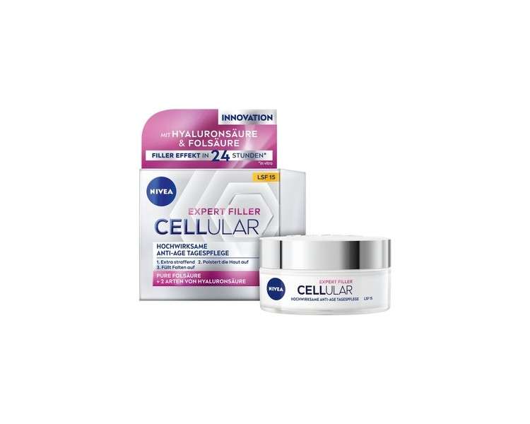 NIVEA Cellular Expert Filler High-Performance Anti-Aging Day Care 50ml Hyaluronic Cream with Plumping Effect SPF 15